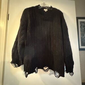 POL Black and Red Distressed Sweater